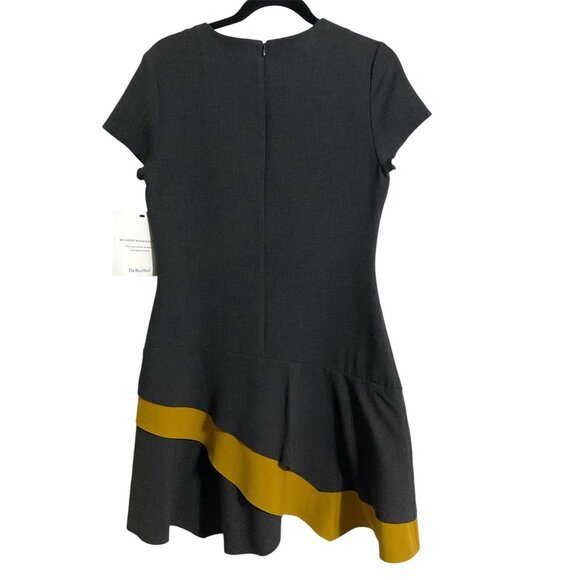 Elizabeth & James Charcoal Fit Flare Dress With Mustard Hem Detail size 10 - Picture 3 of 13